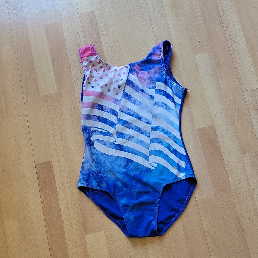Vibrant Blue and Pink Starry Kids Leotard